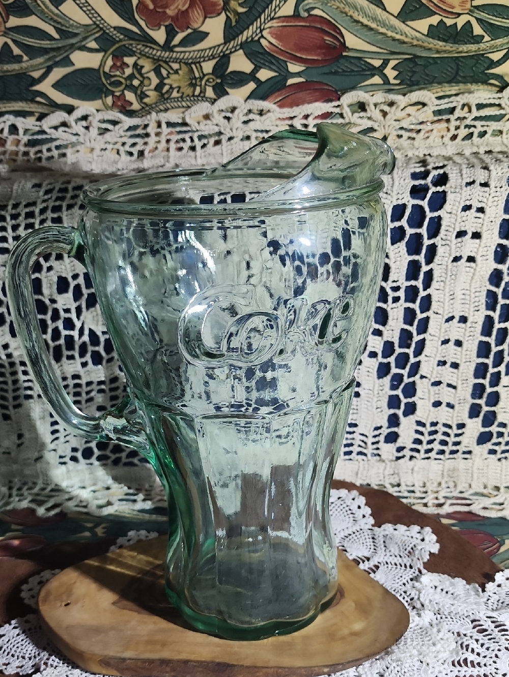 🔴 2 for $50 🔴 1970s Coca-Cola Georgia Green Embossed Glass Pitcher